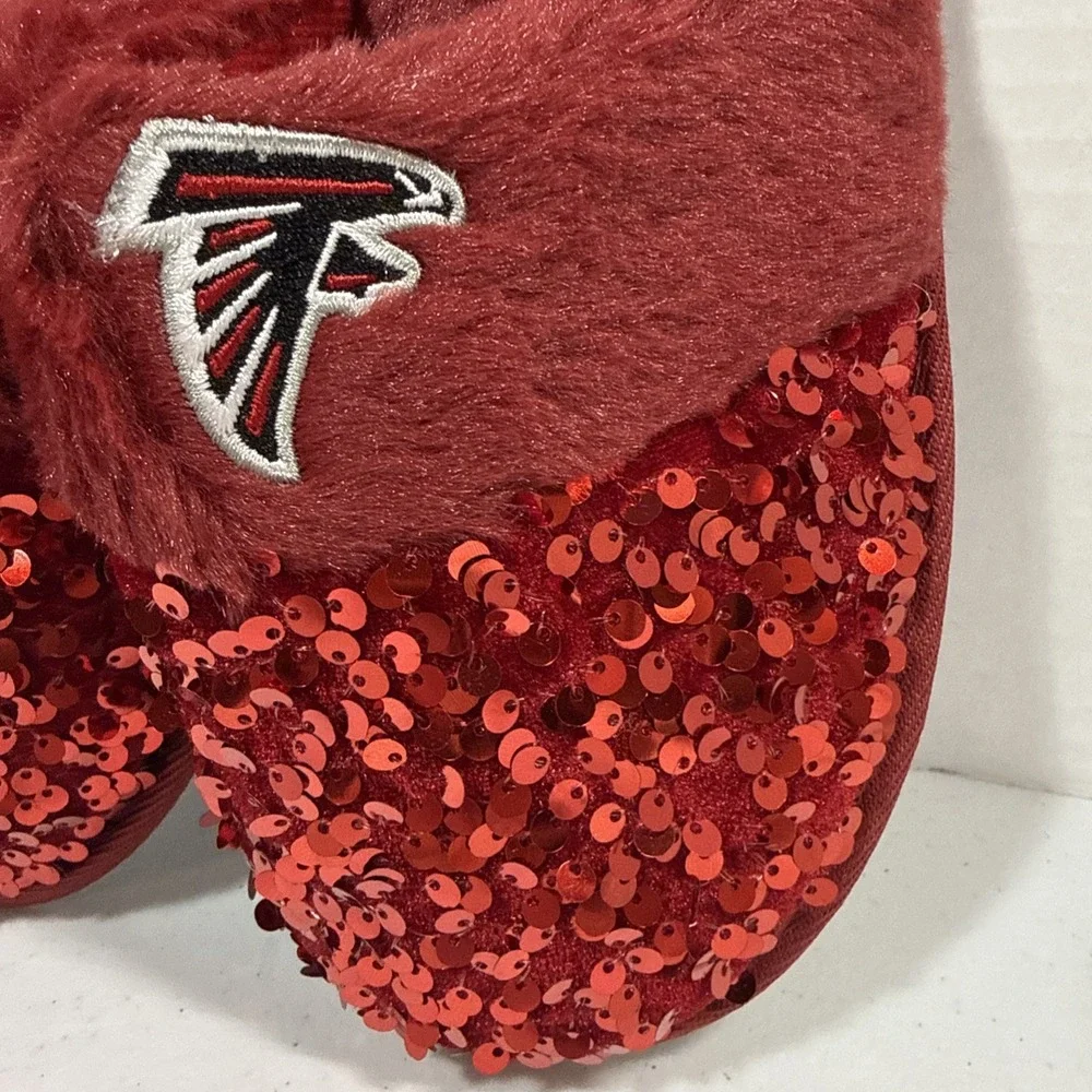 FOCO Atlanta Falcons  Red Sequin Bedroom Shoes Slippers NFL S woman's NWT
